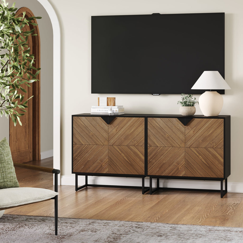 Meuble TV 2 portes en bois pour téléviseurs jusqu'à 65 po Sapin brossé