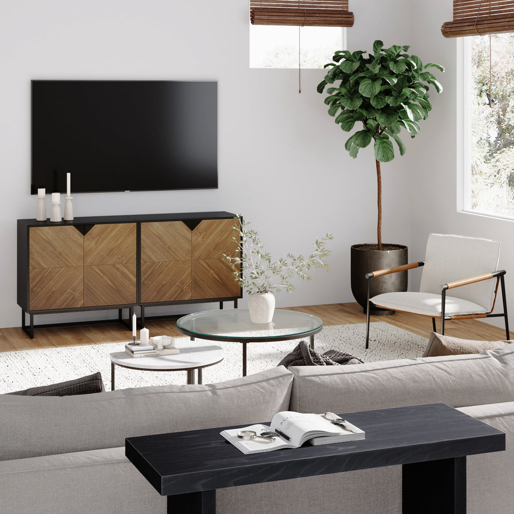 Meuble TV 2 portes en bois pour téléviseurs jusqu'à 65 po Sapin brossé