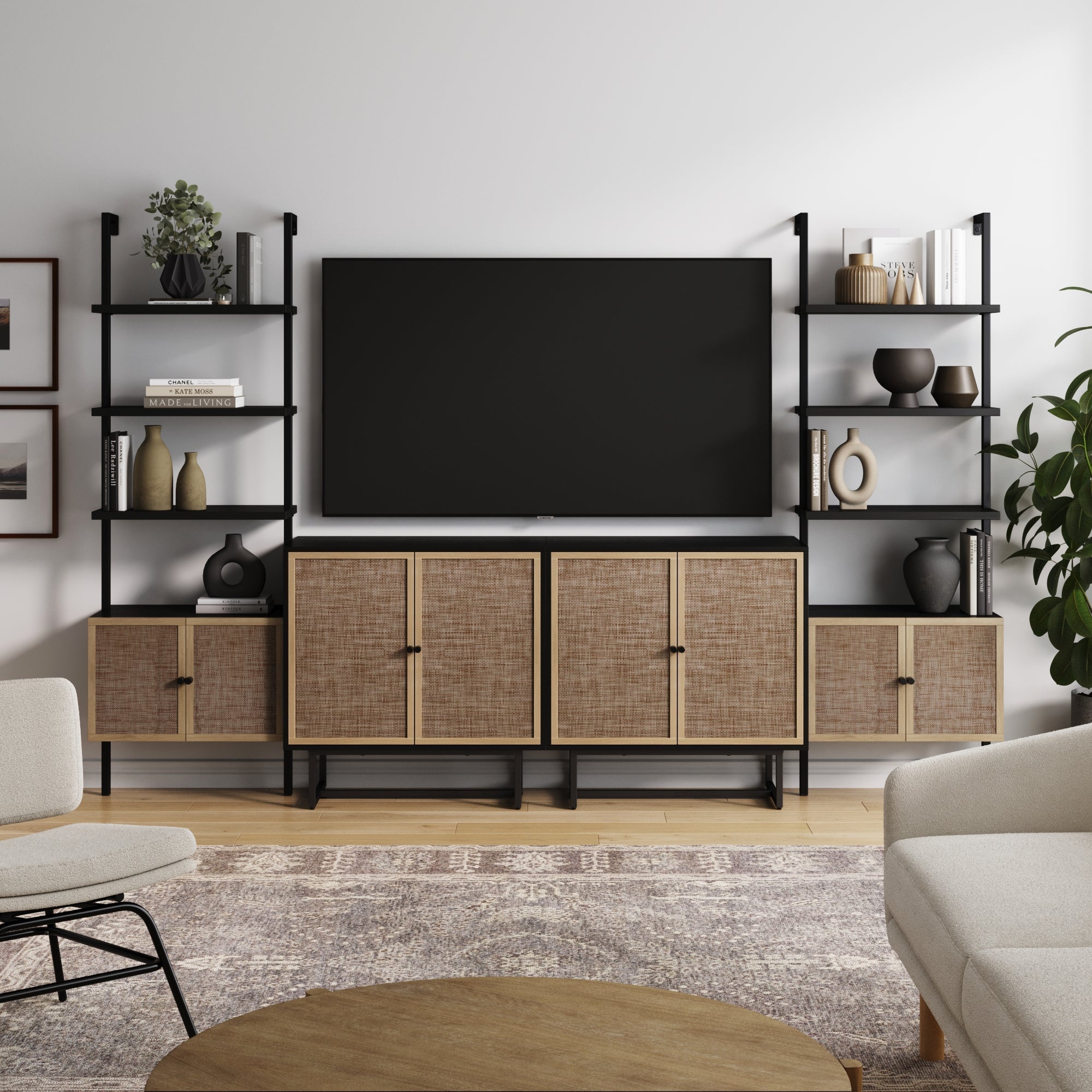 Meuble TV en rotin bohème