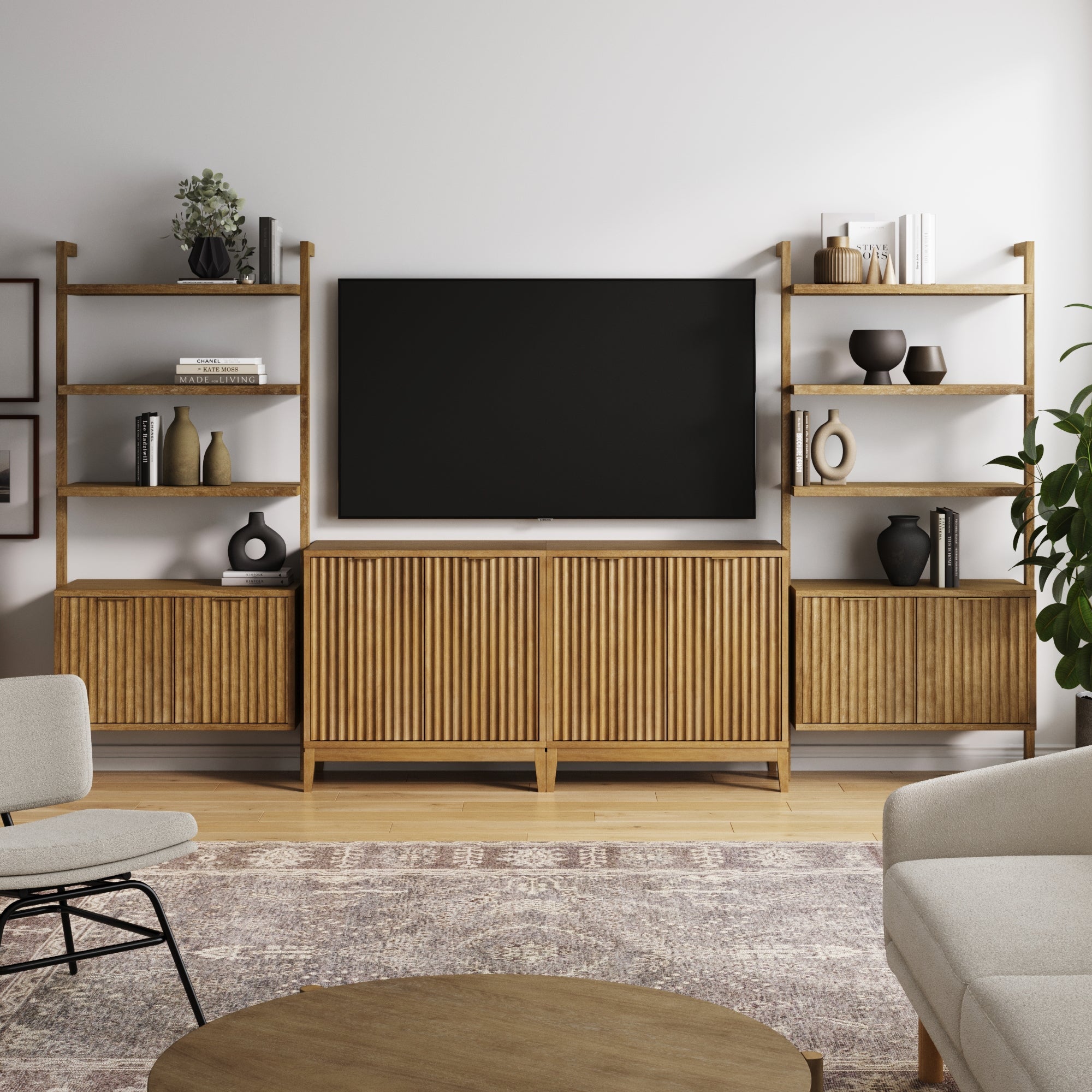 Meuble TV d'appoint mi-siècle marron clair (2 meubles de rangement)
