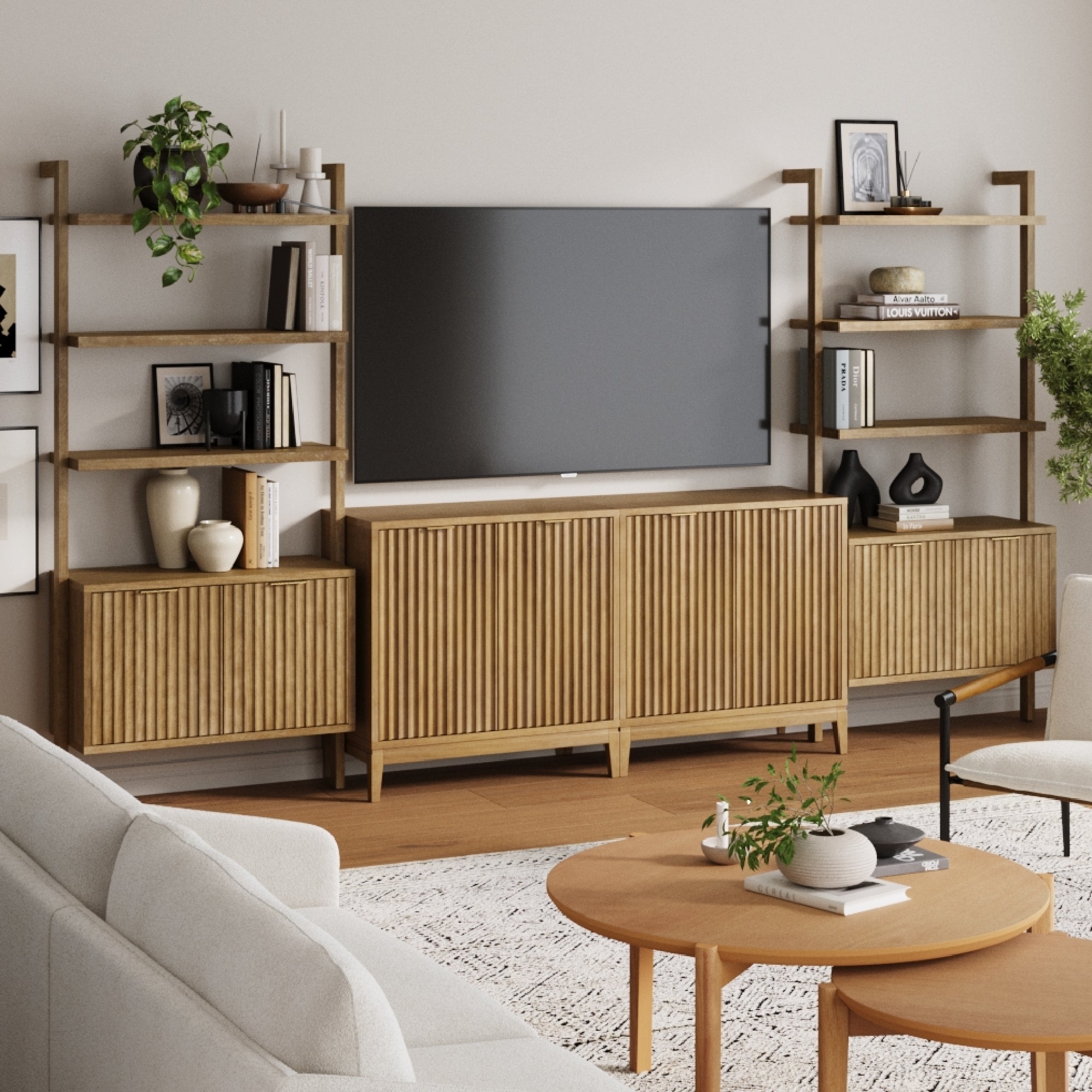 Meuble TV d'appoint mi-siècle marron clair (2 meubles de rangement)
