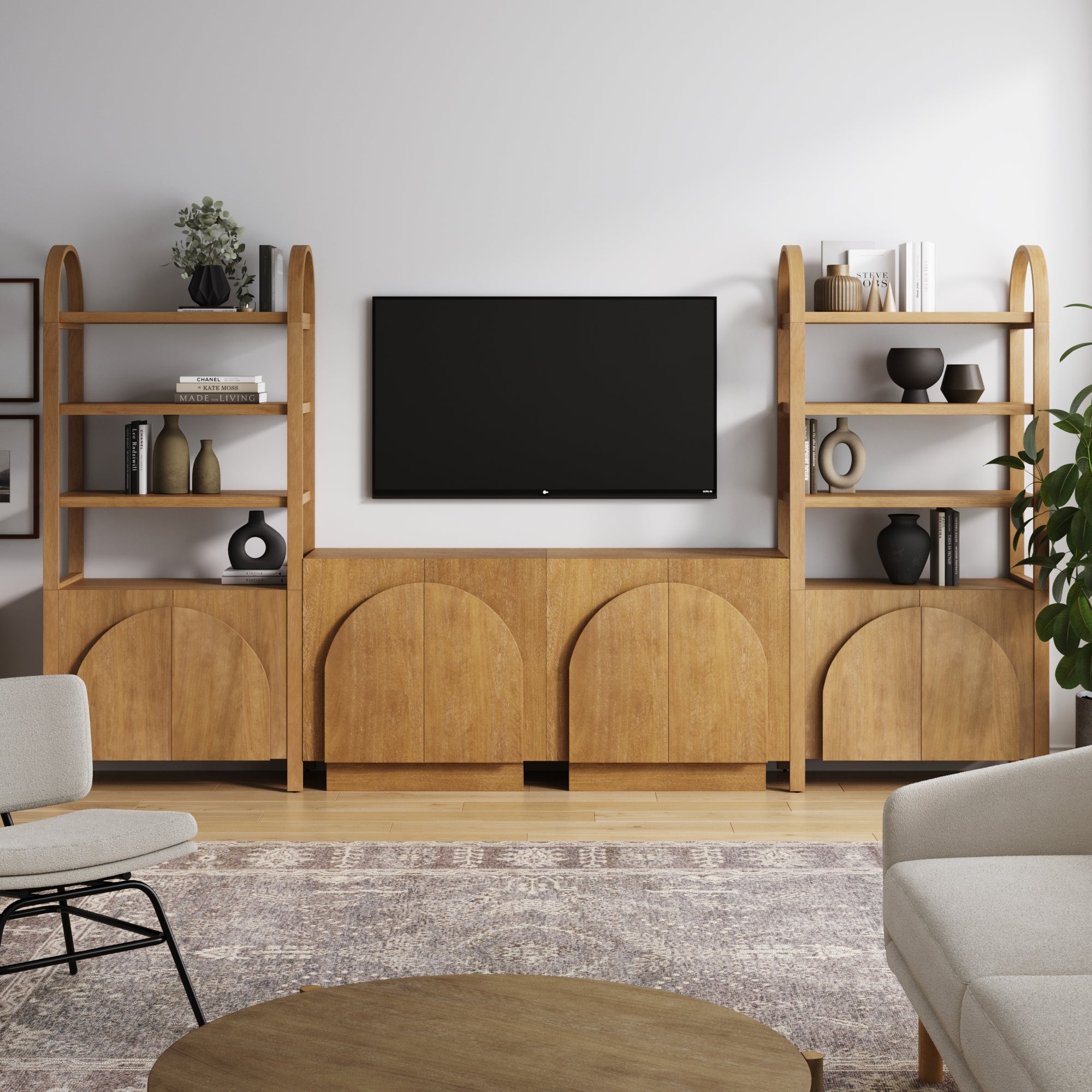 Meuble TV cintré brun clair de style Mid-Century
