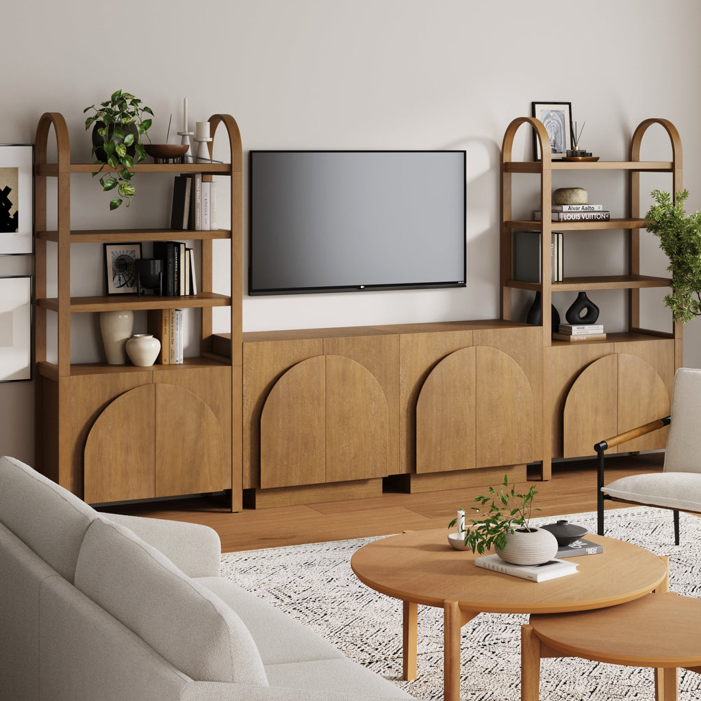 Meuble TV cintré brun clair de style Mid-Century