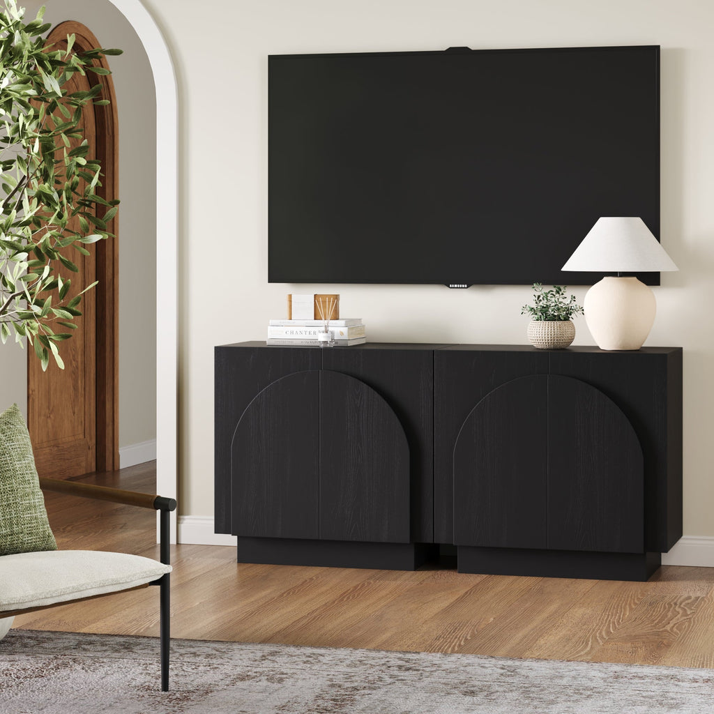 Meuble TV console en bois arqué pour téléviseurs jusqu'à 65 po Noir