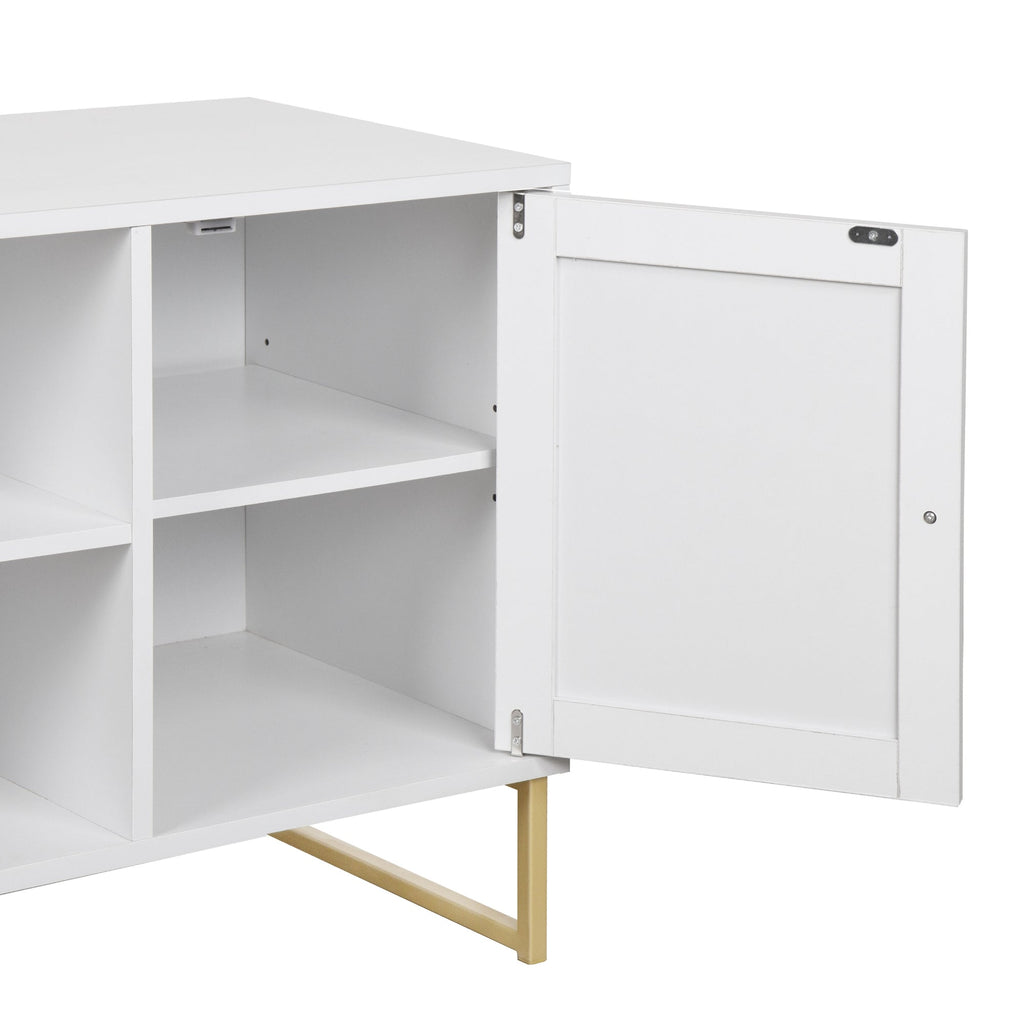 Meuble TV 2 portes en rotin et bois blanc