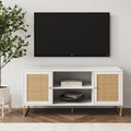 Meuble TV 2 portes en rotin et bois blanc