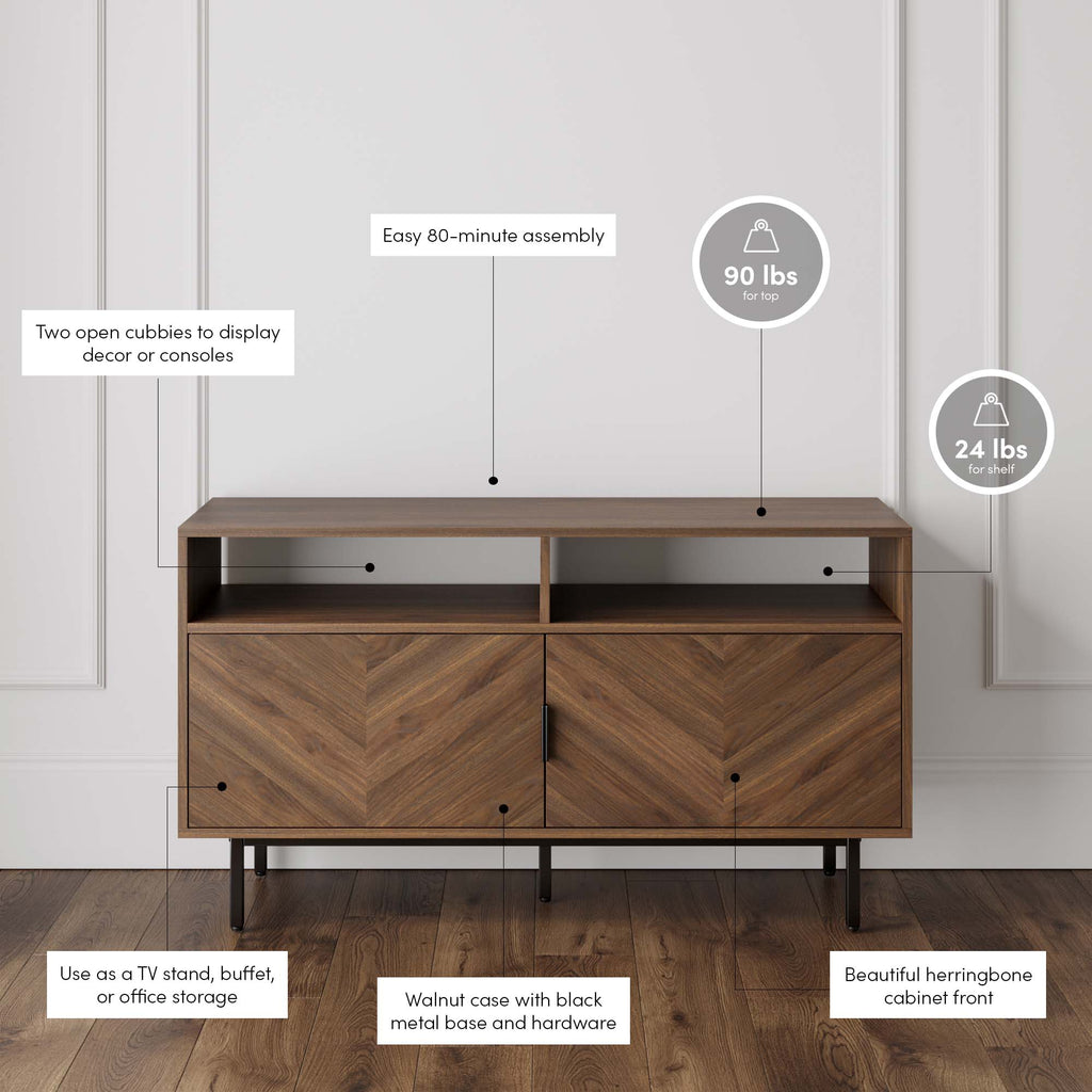 Meuble TV en bois à chevrons Noyer