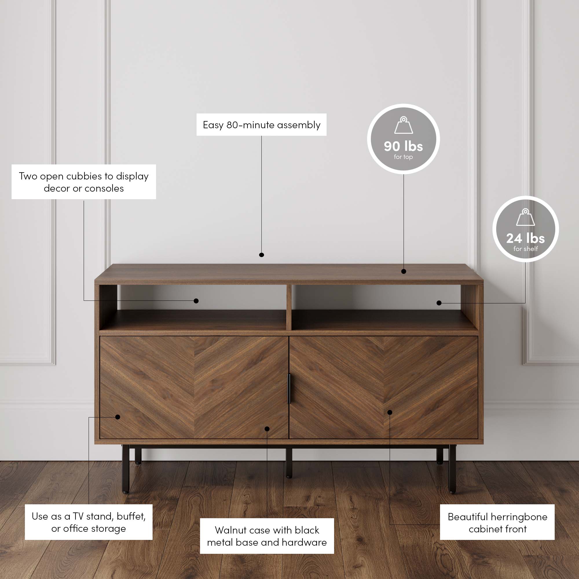 Meuble TV en bois à chevrons Noyer