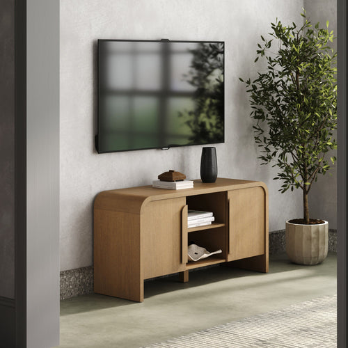Meuble TV ou console média en chêne clair cintré