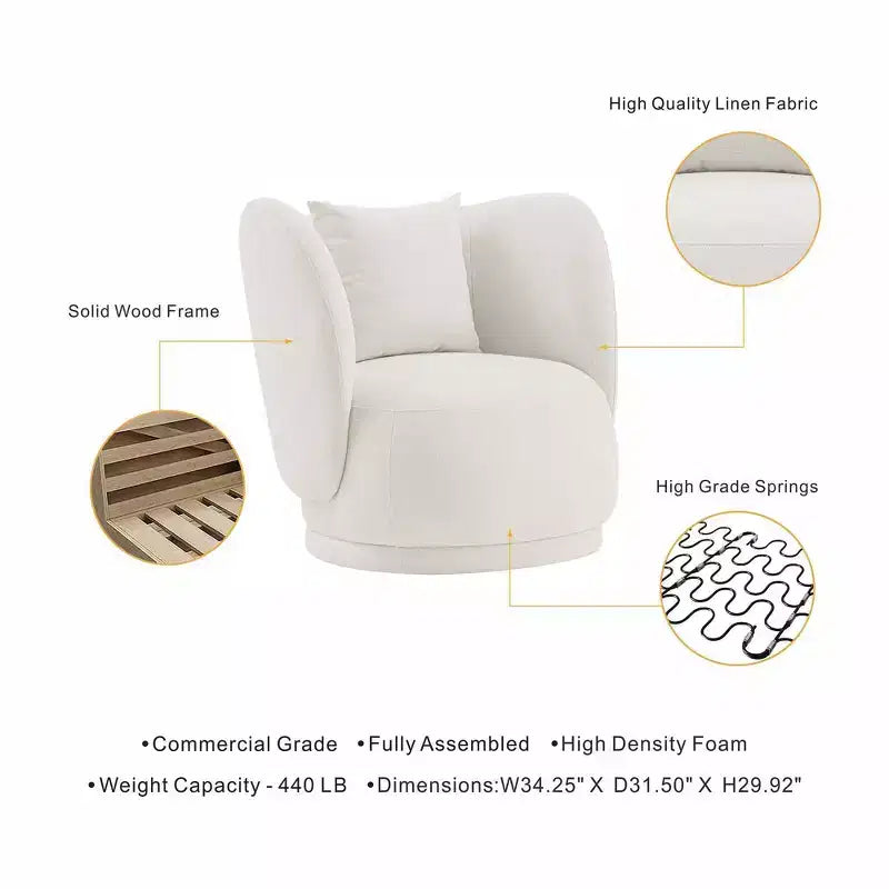 Fauteuil d'appoint contemporain Siri en lin avec coussins